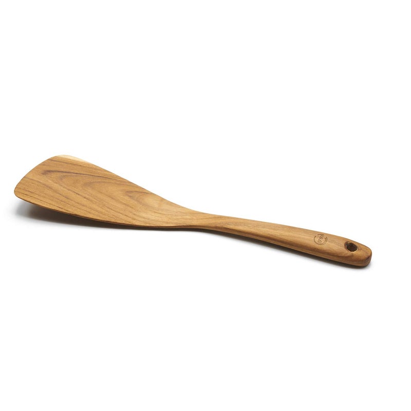 FAAY 11.5â€ Left-Hand Compact Wooden Spatula â€“ Angled Teak Turner for Left-Handed Cooking, Flat Wide Blade for Stir-Fry, Flipping & Scraping, Handcrafted Thai Teak, Safe for Nonstick Cookware - Image 1
